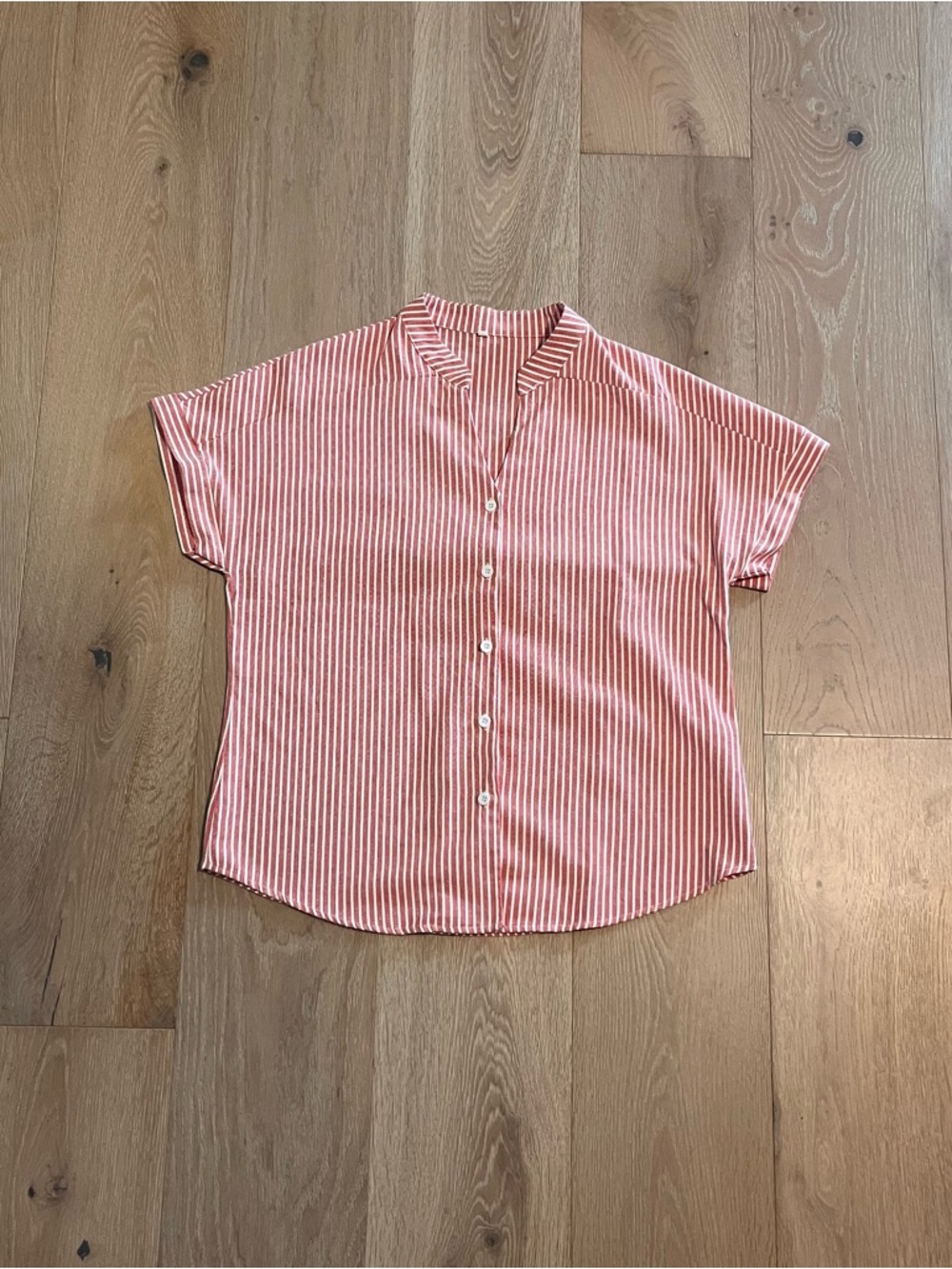 Red and white Button Up Shirt Short Sleeve Striped